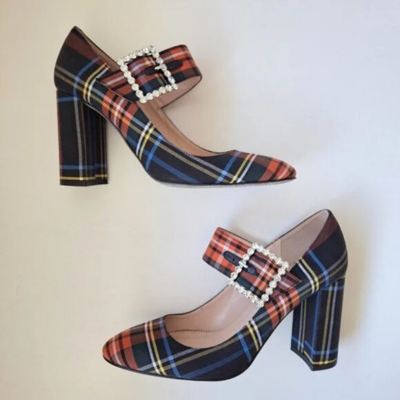 J. CREW Mary-Jane Pump in Tartan Plaid with Rhinestone Buckle - Size 8 - Picture 3 of 3